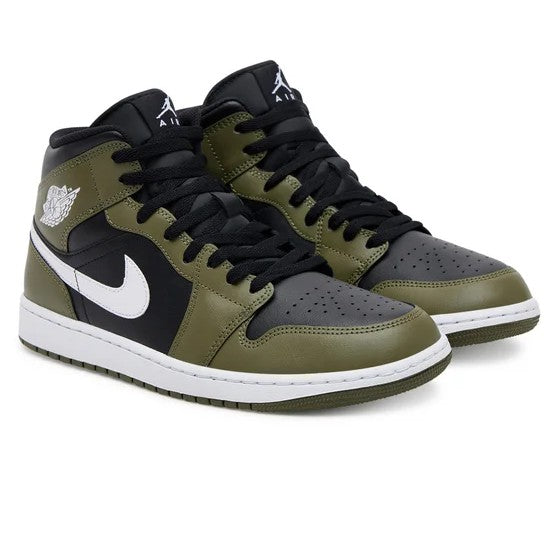 Jordan 1 Mid Black White Olive GS