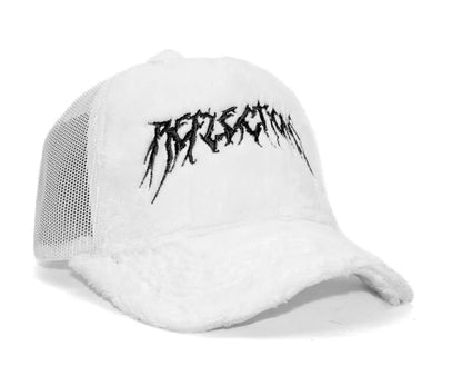 Fuzzy Trucker Satin Angel White