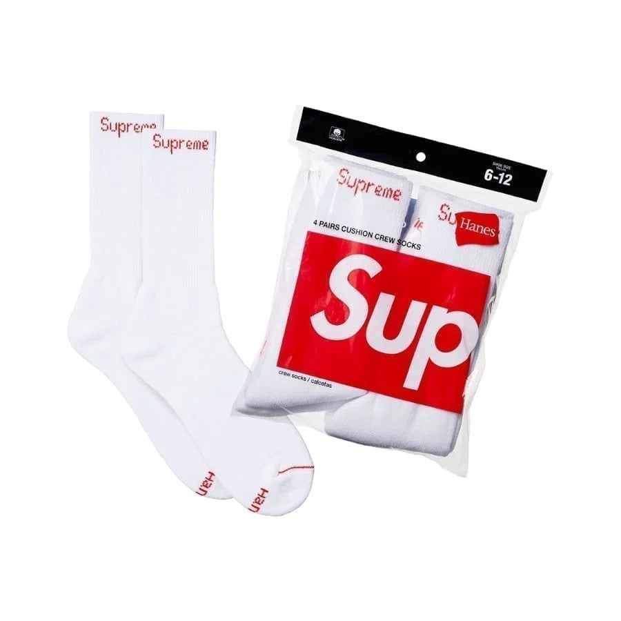 Supreme Hanes Crew Socks (4 Pack) White